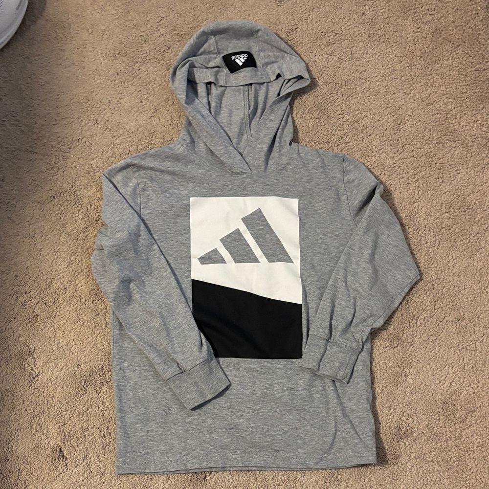 Adidas Gray and Black Hooded Boy’s Long Sleeve Tee